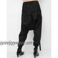 ellazhu Women Baggy Elastic Waist Drawstring Black Harem Pants GY1709 A