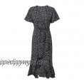 Fleur Wood Women's Short Sleeve V Neck Ruffle Floral Wrap Maxi Dresses Flowy Summer Boho Maxi Dress with Tie Belt
