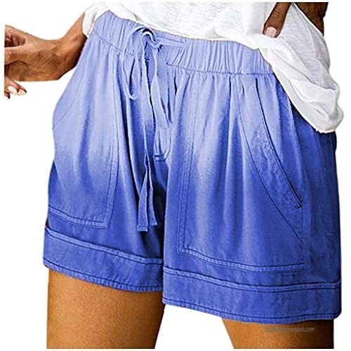 Hessimy Womens Summer Shorts with Pockets Women's Elastic Waist Casual Comfy Tie dye Beach Shorts with Drawstring