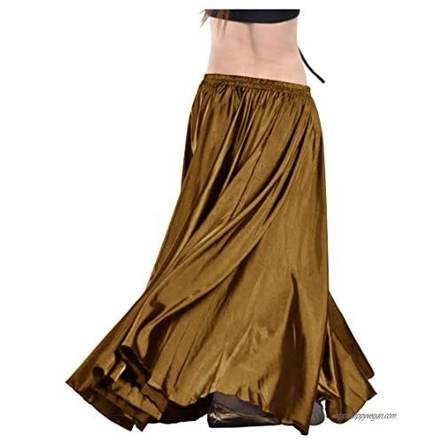 Indian Trendy 36" Long Women's Gold Satin Full Circle Belly Dance Skirt Flamenco