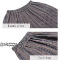 Les umes Women Linen Wide Leg Plus Size Long Pants Loose Casual Elastic Culotte with Stripes