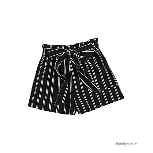 MakeMeChic Women's Striped Print Self Tie Paperbag Waist Beach Shorts