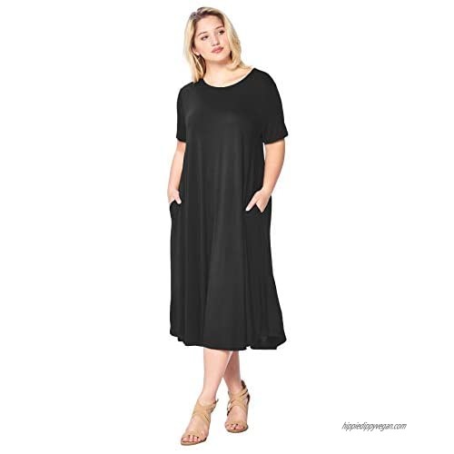 Modern Kiwi Women's Plus Size Short Sleeve Flowy A-Line Pocket Midi Maxi Dress (1X-5X) Made in USA