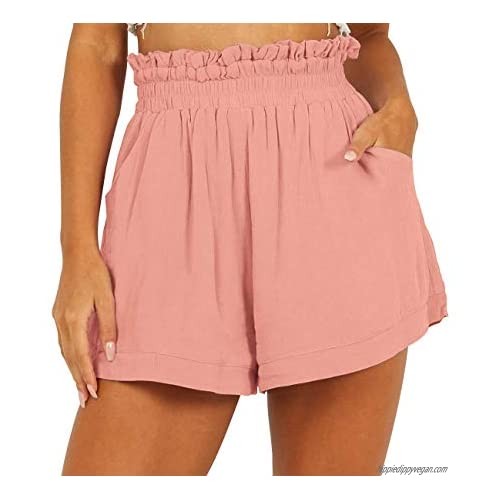 Risesun Women's Bowknot Tie Waist Shorts Wide Leg Loose Casual Summer Beach Shorts with Pockets