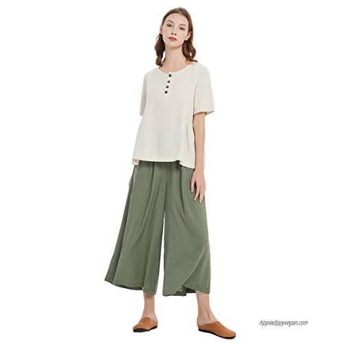 Sellse Women's Linen Cotton Casual Large Size Pants Plus Size Pant With Band Waist