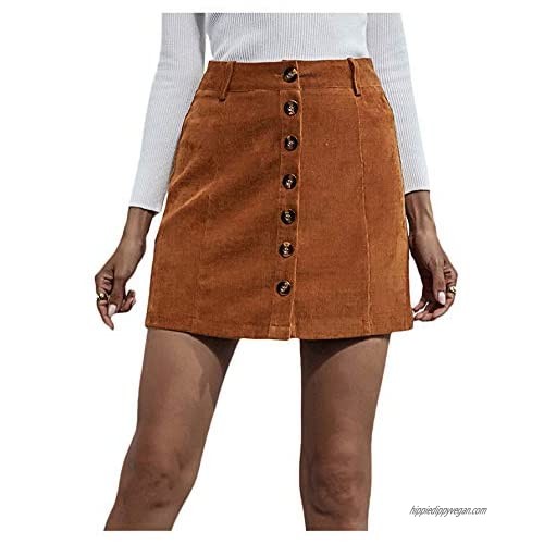 SheIn Women's Button Front High Waist Corduroy A Line Short Mini Skirt with Pockets