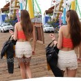 TD Collections Women's Elastic Waist Tiered Crochet Lace Scallop Hem Casual Mini Shorts