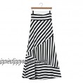 TOPUNDER Maxi Skirts for Women High Waist Striped Fold Over Stretch Long Skirt