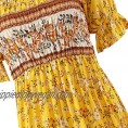 Women's Summer Bohemian Square Neck Floral Print Ruffle Vintage Flowy Beach Vacation Long Midi Boho Dress