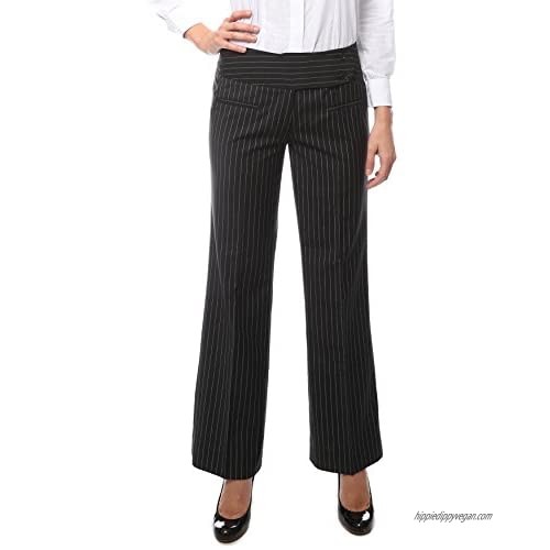 Ferrecci Womens Black Two Button Pinstripe Dress Pants- Plus