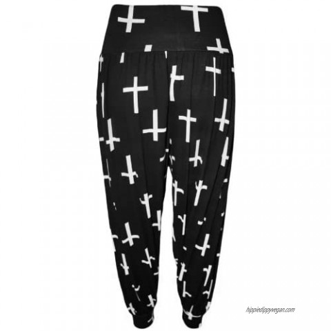 New Womens Plus Size Printed Alibaba Harem Pants Trousers ( Black Cross  2X )
