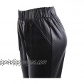 Turning Point Women's Trendy Jogger Pants Black Faux Leather Joggers Sweatpants
