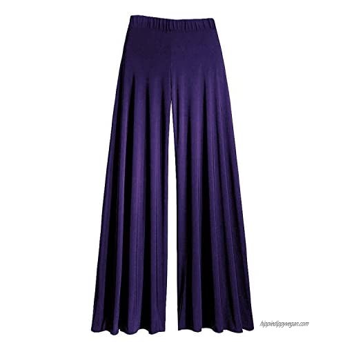 Womens Wide Leg Flattering High Waist Stretch Palazzo Purple XXXL