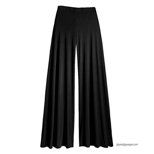 ZJ Clothes Wide Leg Flattering High Waist Stretch Palazzo Pants Black ML