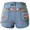 Allonly Women's High Waisted Slim Fit Floral and US Flag Embroidered Denim Shorts Jean Shorts Hot Pants