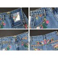 Allonly Women's High Waisted Slim Fit Floral and US Flag Embroidered Denim Shorts Jean Shorts Hot Pants