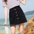 CROPPED TOP LADY Women A-line High Waisted Short Mini Jean Denim Pencil Skirts Double Pockets Button-Front