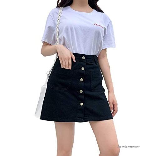 CROPPED TOP LADY Women A-line High Waisted Short Mini Jean Denim Pencil Skirts Double Pockets Button-Front