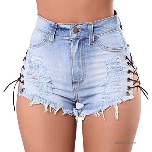 EVERDESIGN Womens Sexy Butt Lifting Push up Stretch Short Pant Denim Jean Shorts with Pockets Lightbluewithstring US S/TAG M(Waist 28")
