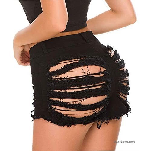 FEOYA Jean Shorts for Women Low Waist Sexy Frayed Raw Hem Cut Off T-Back Denim Shorts (White S)