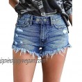 Keepfit Women's Casual Denim Shorts Double Button Frayed Raw Hem Ripped Jeans  Mid Waist Jeans with Pockets Distressed Tassel