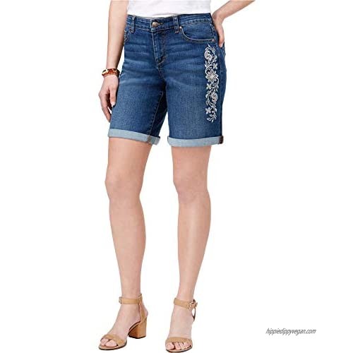 Style & Co. Womens Embroidered Casual Denim Shorts  Blue  4