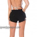 Superbaby Women's Sexy Hot Pants High Waist Casual Denim Destroyed Shorts Jeans(Black Letter)