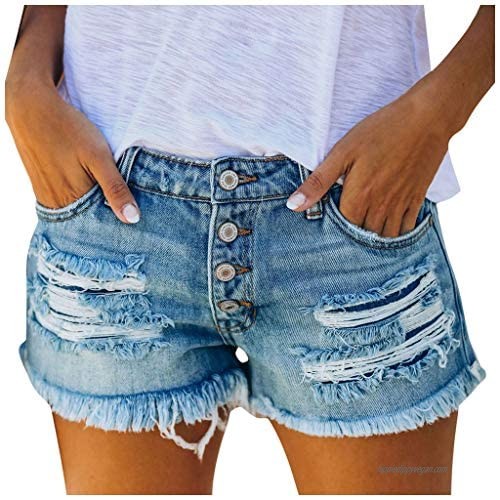 Wallity Shorts for Women High Waisted Patchwork Ripped Denim Shorts with Pockets