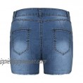 WUAI Ripped Jean Shorts for Women Plus Size High Waisted Stretchy Distressed Denim Jeans Shorts