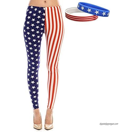 American Flag Patriotic Leggings and Bracelet Bundle