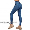 CakCton Soft Denim Printed Jeggings for Women High Waist Fake Jeans Legging with Pockets