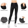 Retro Gong Womens Faux Leather Leggings High Waisted Workout Yoga Pants with Pockets