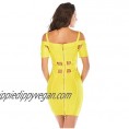 ADYABY Women Off Shoulder Dresses Yellow Bandage Bodycon Mini Dress Short Sleeve Hollow Out Club Party Dress