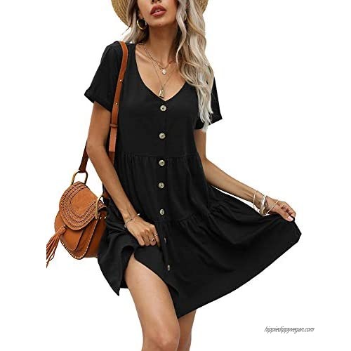 Aifer Women’s Short Sleeve Mini Dress Button Down Casual Loose Swing Babydoll Dress