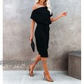 EZBELLE Women's Off The Shoulder Short Sleeve Ribbed Casual Party Bodycon Midi Dress