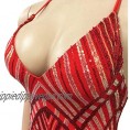 IyMoo Women's Sexy Sequin Glitter Spagetti Straps Bandage Bodycon Mini Club Party Dress