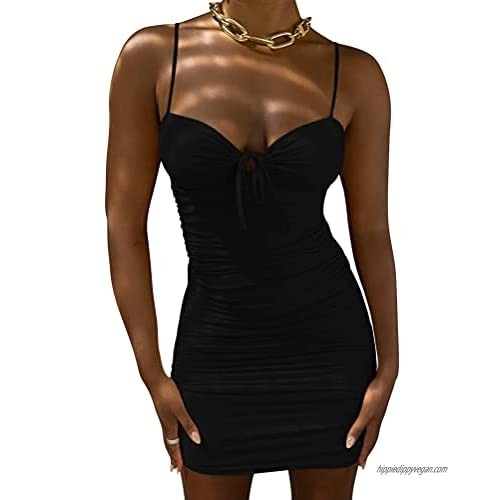 Kaximil Women's Sexy Cut Out Ruched Bodycon Spaghetti Strap Mini Club Party Dresses