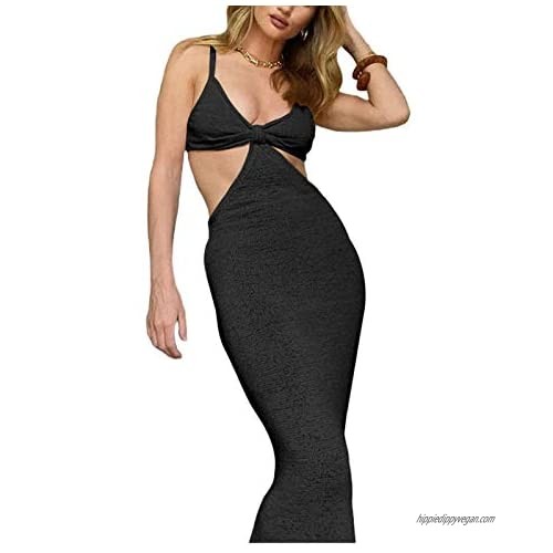 Mieeyali Sexy Knitted Cutout Maxi Dress for Women Spaghetti Strap Bodycon Dress Long Summer Beach Dresses Black Party Dresses