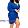 POSESHE Womens Plus Size Deep V Neck Bodycon Wrap Dress with Front Slit