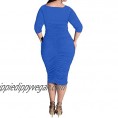 POSESHE Womens Plus Size Deep V Neck Wrap Ruched Waisted Bodycon Dress