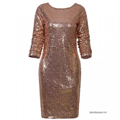 VIJIV Women's Sparkle Glitzy Glam Sequin Long Sleeve Flapper Party Club Dress