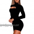 WHONE Women's Sexy Long Sleeve Cut Out Bodycon Ruched Party Club Mini Dress