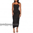 Womens Women Sexy Tube Ruched Strapless Bodycon Party Maxi Club Dress.