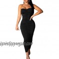 Womens Women Sexy Tube Ruched Strapless Bodycon Party Maxi Club Dress.