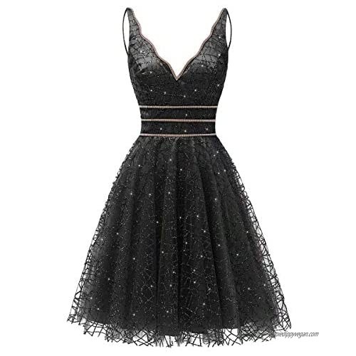 AiniDress Women's Tulle Prom Gown Short Homecoming Dresses Crystal Sparkle Party Dresses