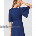  Brand - Truth & Fable Women's Mini Chiffon Wrap Dress With Bell Sleeves