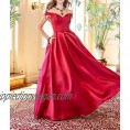 Clothfun Off Shoulder Prom Dresses Long 2021 Formal Dresses for Women Evening Gowns Satin A-Line with Pockets