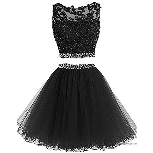 Dydsz Women's 2 Piece Prom Dress Short Homecoming Dresses Party Gown A Line Tulle D127