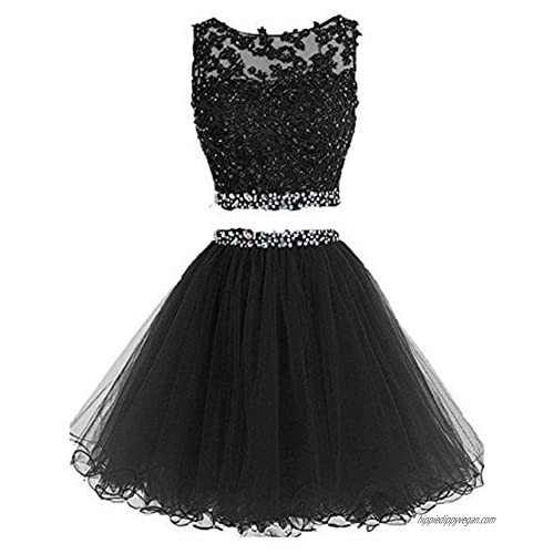 Henglizh Short Lace Appliques Beaded Two Pieces Prom Dress Homecoming Dresses