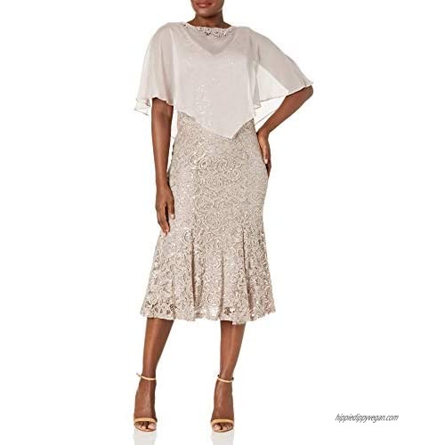 Ignite Evenings Women's Sequin Lace Beaded Cape Gown Dress